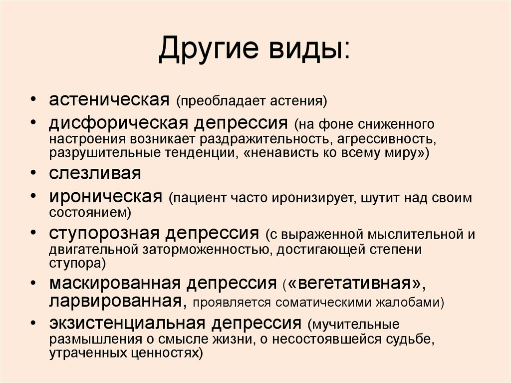 Депрессия виды