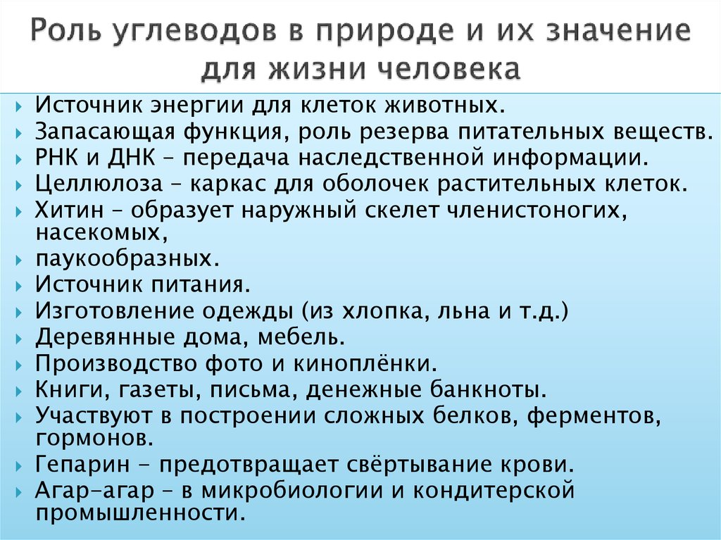 Углеводы их роль и значение в жизни человека презентация