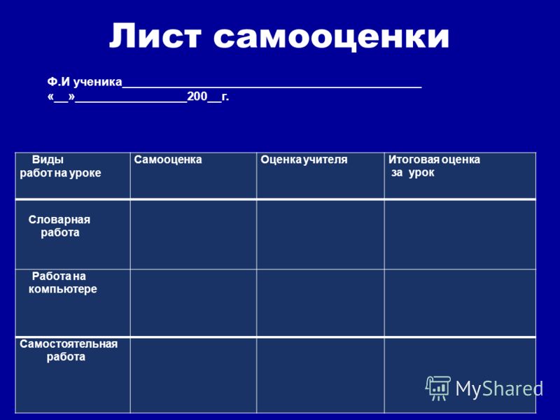 Лист самооценки для проекта