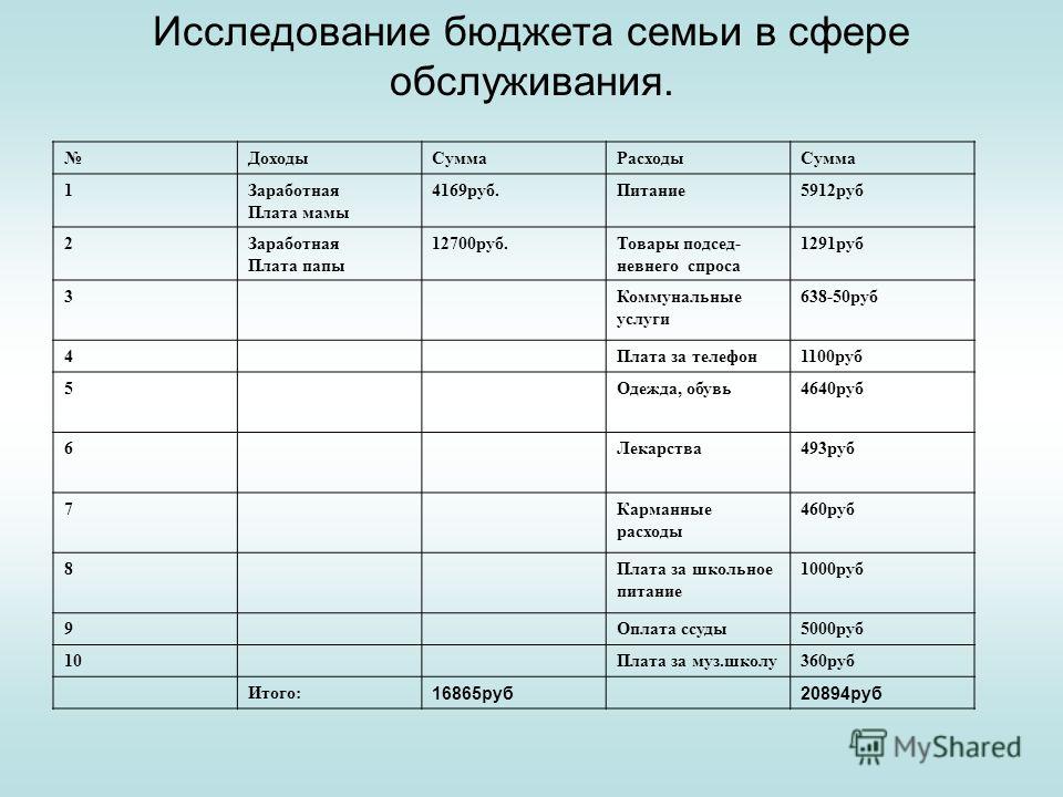 Семейный бюджет готовый проект