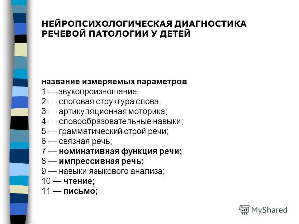 Схема нейропсихологического обследования детей