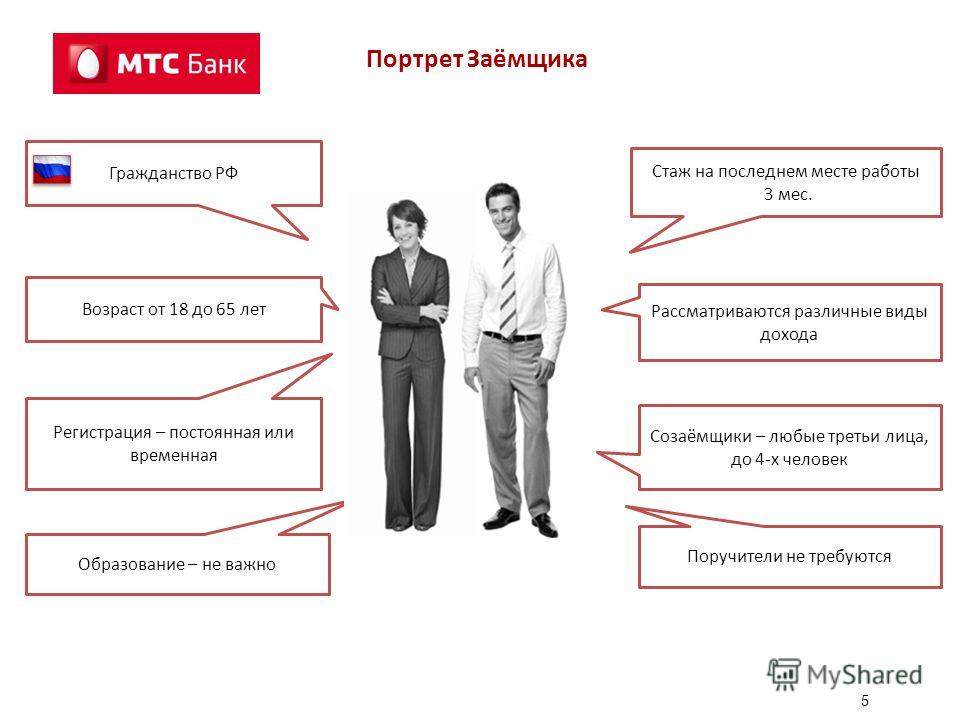 Последнее место работы. Начальник отдела ипотечного кредитования. Стаж на гражданство. 5) Разнообразие предлагаемых банковских продуктов МТС банка.