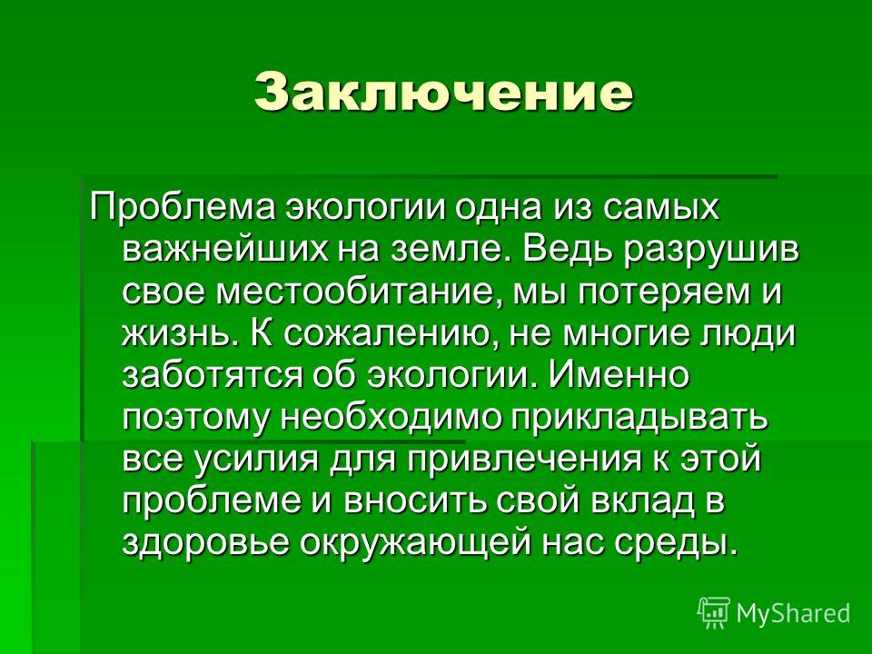 Экологические проблемы проект вывод