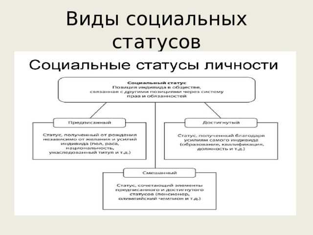 Тип основных социальных статусов. Схема виды социальных статусов. Типы социального положения. Разновидности социального статуса. Социальный статус вилы.