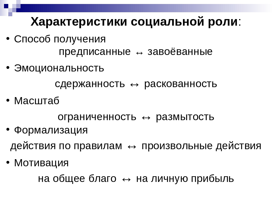 Предложен следующий. Основные характеристики социальной роли. Характеристика социальноймроли. Характеристика соц ролей. Параметры социальных ролей.