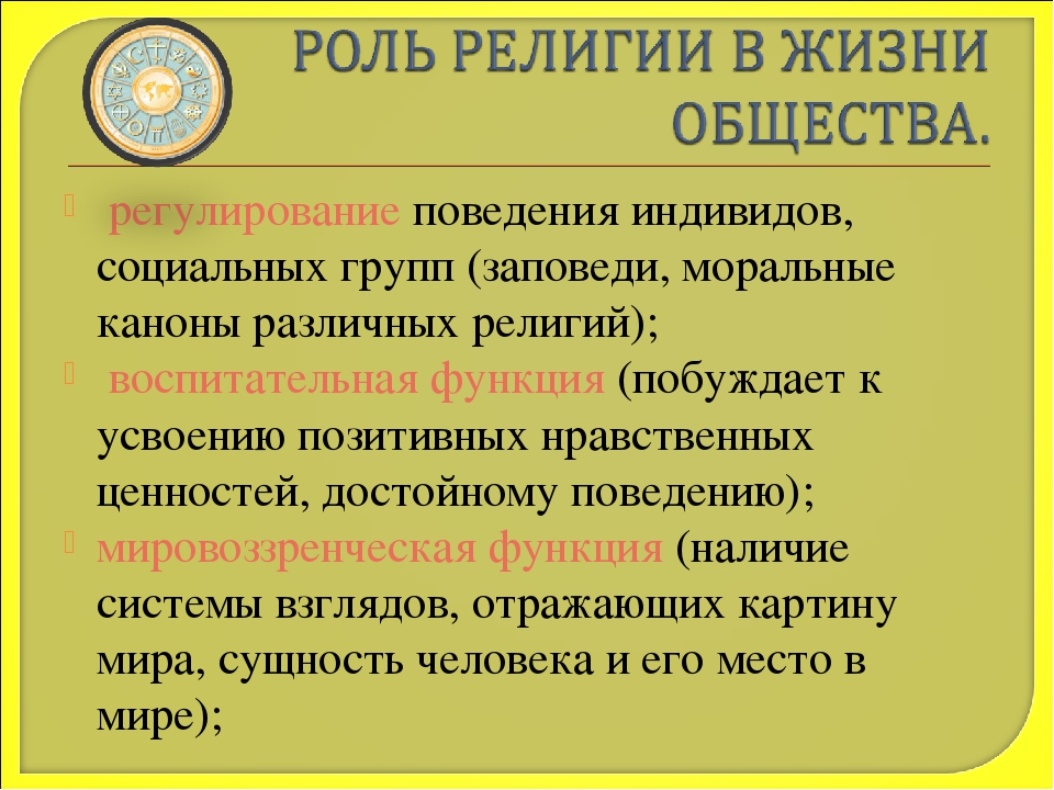 Значение религии в жизни человека и общества 4 класс проект