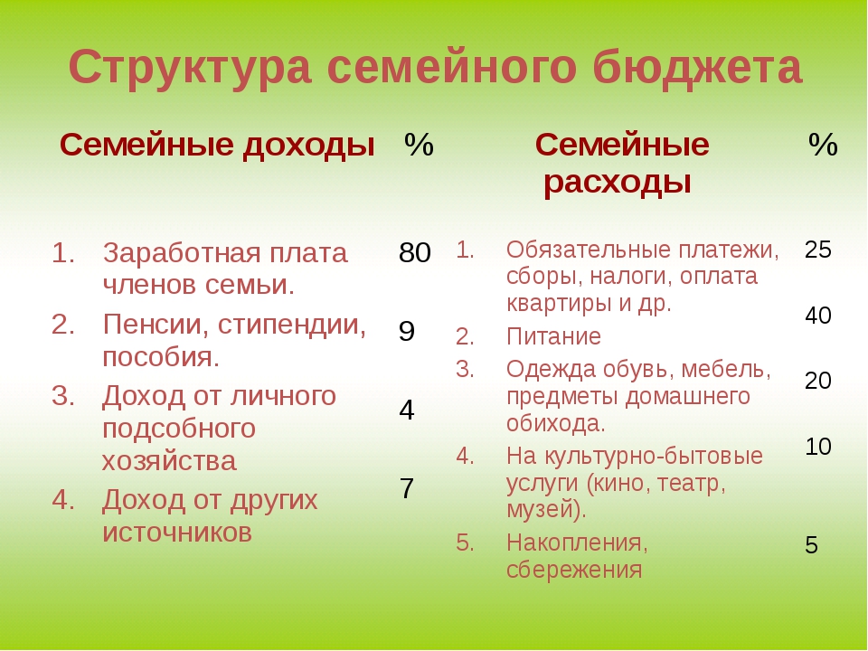 Сложный план позволяющий раскрыть по существу тему семейный бюджет