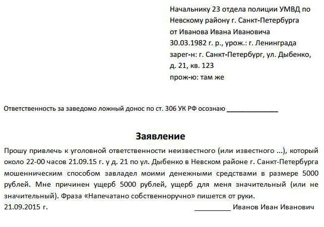 Заявление в полицию не пускают в квартиру образец